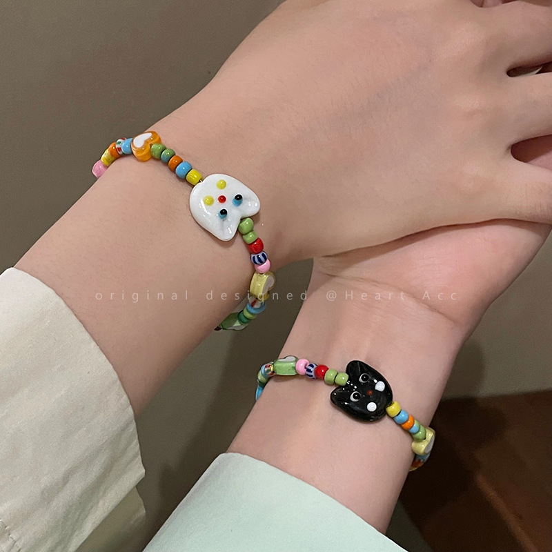 Tanabata Gift ~ Cartoon Cute Cat Love Beaded Bracelet Female Summer ins Niche Design Girlfriend Couple Bracelet