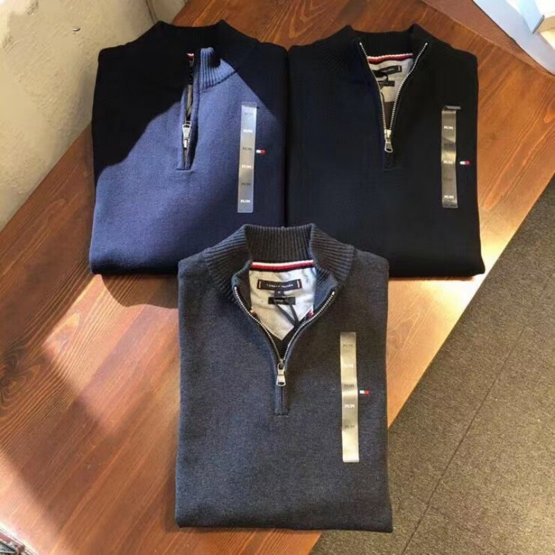 Autumn and Winter Tommy Tommy Men's Casual Half Zip Embroidered Turtleneck Turtleneck Sweater Sweater Autumn and Winter Tommy Tommy Men's Casual Half Zip Embroidered Turtleneck Turtleneck Sweater Sweater
