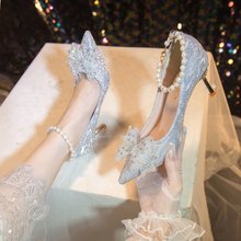 法式水晶婚鞋2024秀禾主婚纱两穿新娘鞋日常配裙子气质高跟伴娘鞋