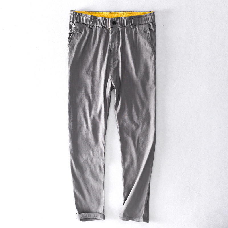 2020 새로운면 및 린넨 캐주얼 바지 느슨한 단색 스트레치 팬츠 스포츠 청소년 카프리 팬츠 린넨 코튼 팬츠 7418