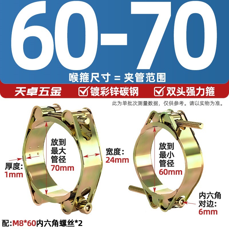 欧式铁镀锌双头强力卡箍喉箍双层高压加强型橡胶管夹重型卡扣抱箍|undefined