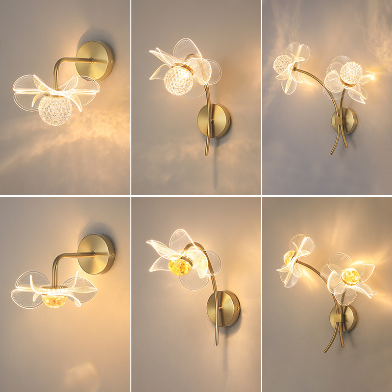 Light Luxury Simple Creative Led Internet Celebrity Wall Lamp Bedroom Bedside Wall Lamp Living Room Flower Acrylic TV Wall Lamp