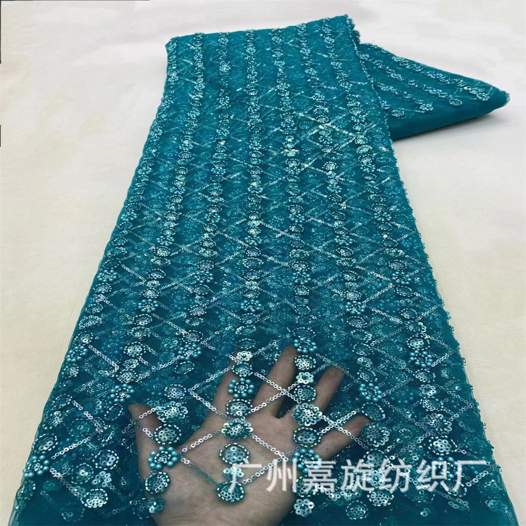 Fabricado de boda pesado francés bordado sequinilla tubo de perlas bordado tela de sequillas bridales tela JX4174