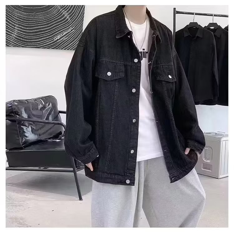 1 Men's Denim Jacket Autumn New Hong Kong Loose Japanese American Style Coat Top_viptrois.com