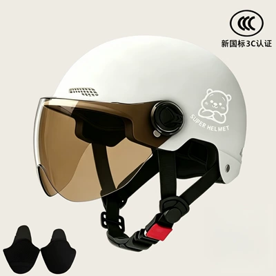 adult half helmet – Motosiklet kaskı (dəbilqə) - 02-white-tea-tinted-short-lens-silver-white-bear-ear-protection