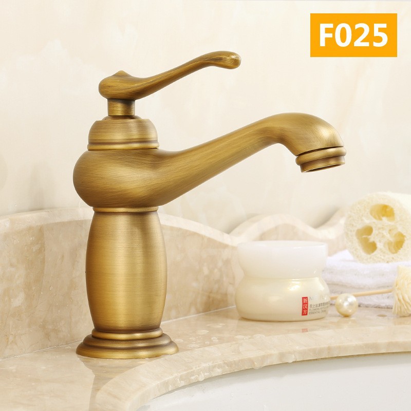 Retro europeo de cobre un solo mango lavabo lavabo grifo lavabo oro francés lavabo grifo frío y caliente