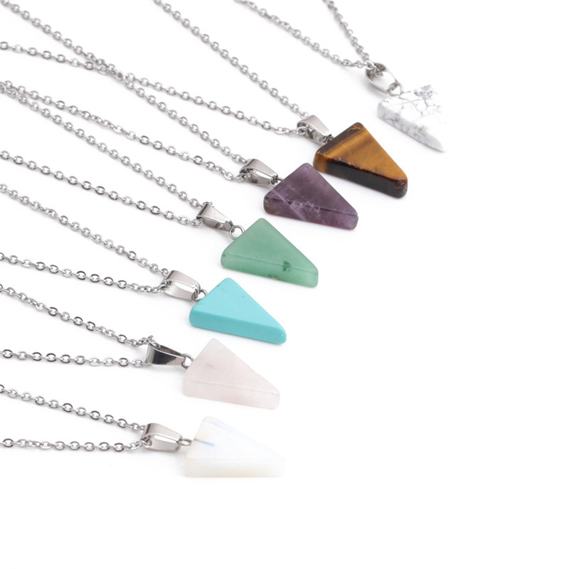 Fashion triangle semi-precious stainless steel necklace wholesale