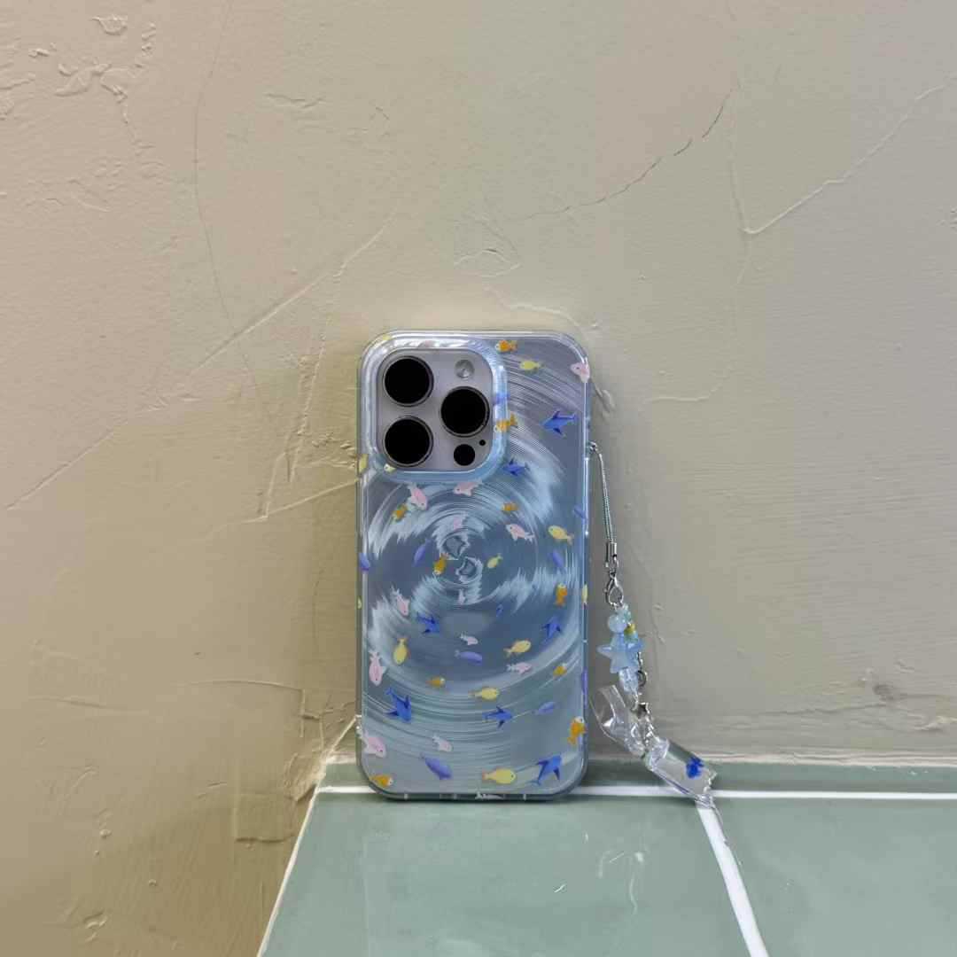 Colgante de Pez Colorido con Diseño Simple en Espiral para Funda de iPhone 16 Pro Max, Compatible con iPhone 15/13/14/17P para Mujer