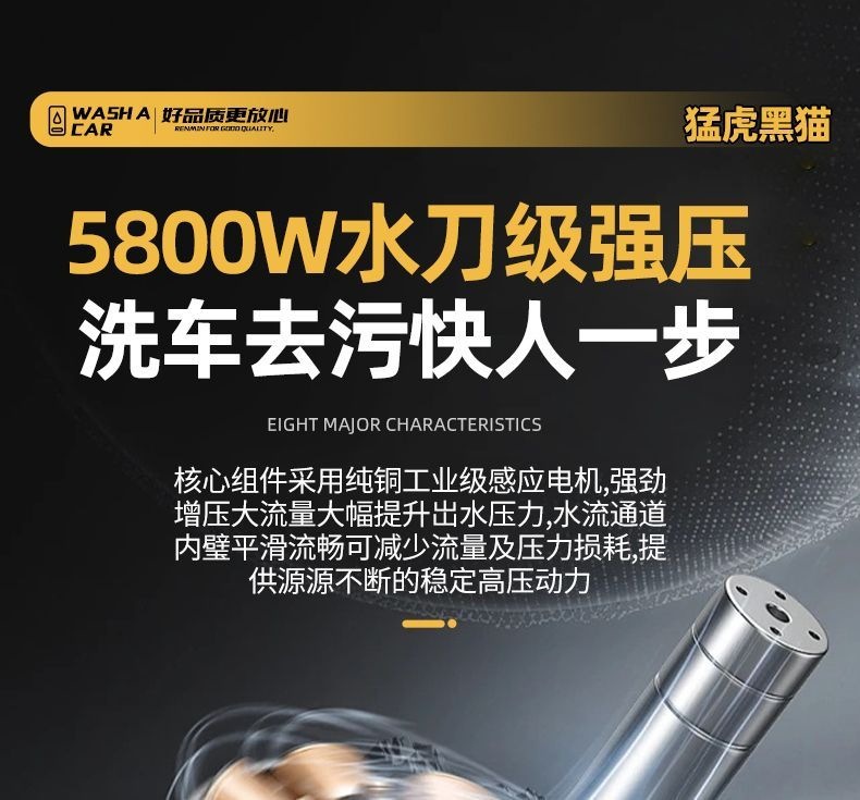 Menghu Black Cat Pressure Washer 220V Household High-Power Automatic Adjustable Pressure Car Washer