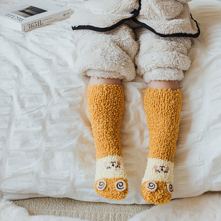 2022 Winter New Children's Socks Baby Parent-Child Coral Fleece Thickened Non-Slip Floor Socks Cartoon Socks