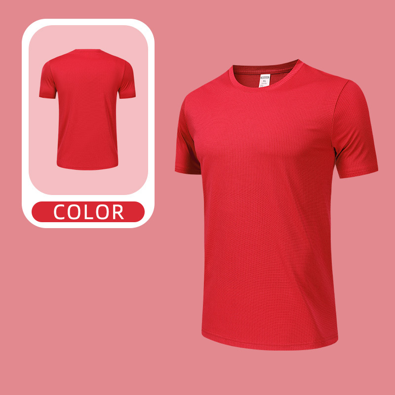 Camiseta deportiva deportiva deportiva de carrera masculina de manga corta de secado rápido transfronterizo Camiseta publicitaria con impresión LOGO Cuello redondo Camiseta de trabajo con mangas en T