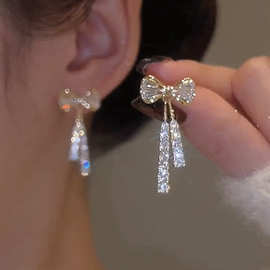 微镶蝴蝶结镶钻水晶耳环时尚气质耳饰韩国新款潮设计感银针耳坠女