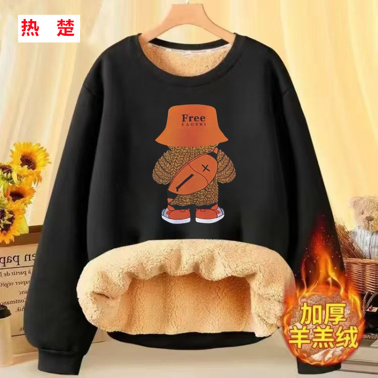 New Autumn and Winter Fleece-lined Sweatshirt Large Size Lambskin Crewneck Coat Junior Casual Base Top 12 New Autumn and Winter Fleece-lined Sweatshirt Large Size Lambskin Crewneck Coat Junior Casual Base Top 12