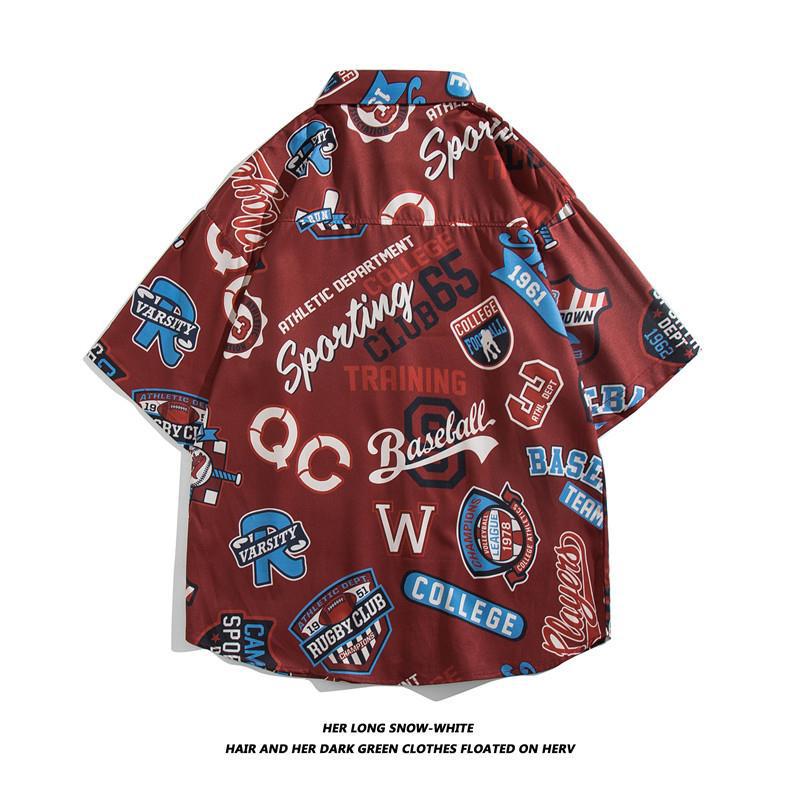 Hong Kong estilo Retro Vintage floral camisa de manga corta Estilo Hawaiano tailandés diseño sentido Ruan guapo camisa suelta para hombres y mujeres