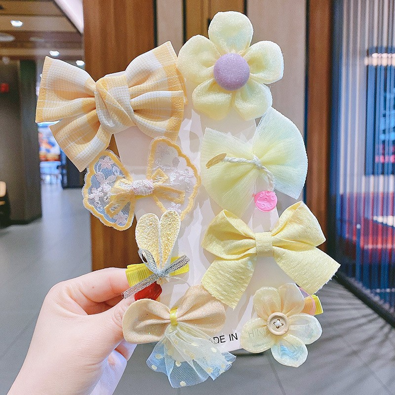 Yellow children's hairgrip, set, 8 pieces