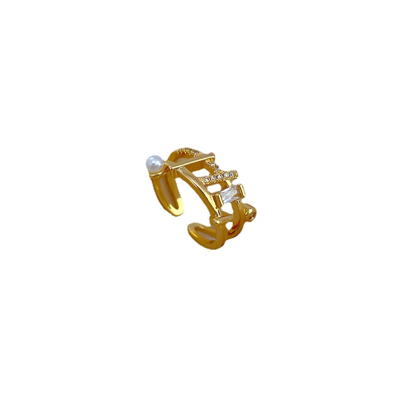 Open Pearl Geometric Fashion Slightly Inlaid Light Luxury Ring Index Finger Ring Internet Celebrities With The Same Cold Wind_voghion.com