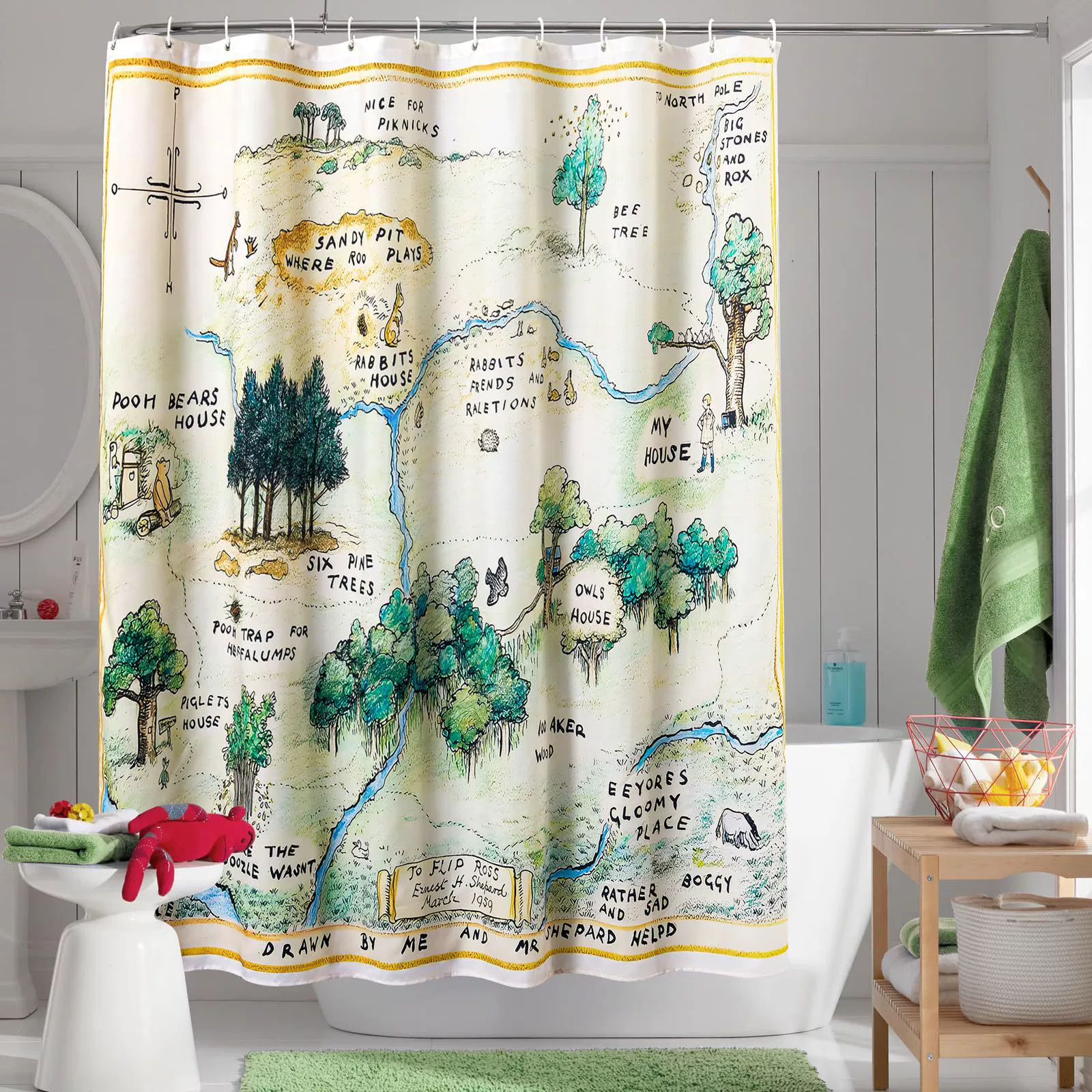 Cartoon curtain for bath, set, card, retro cloth