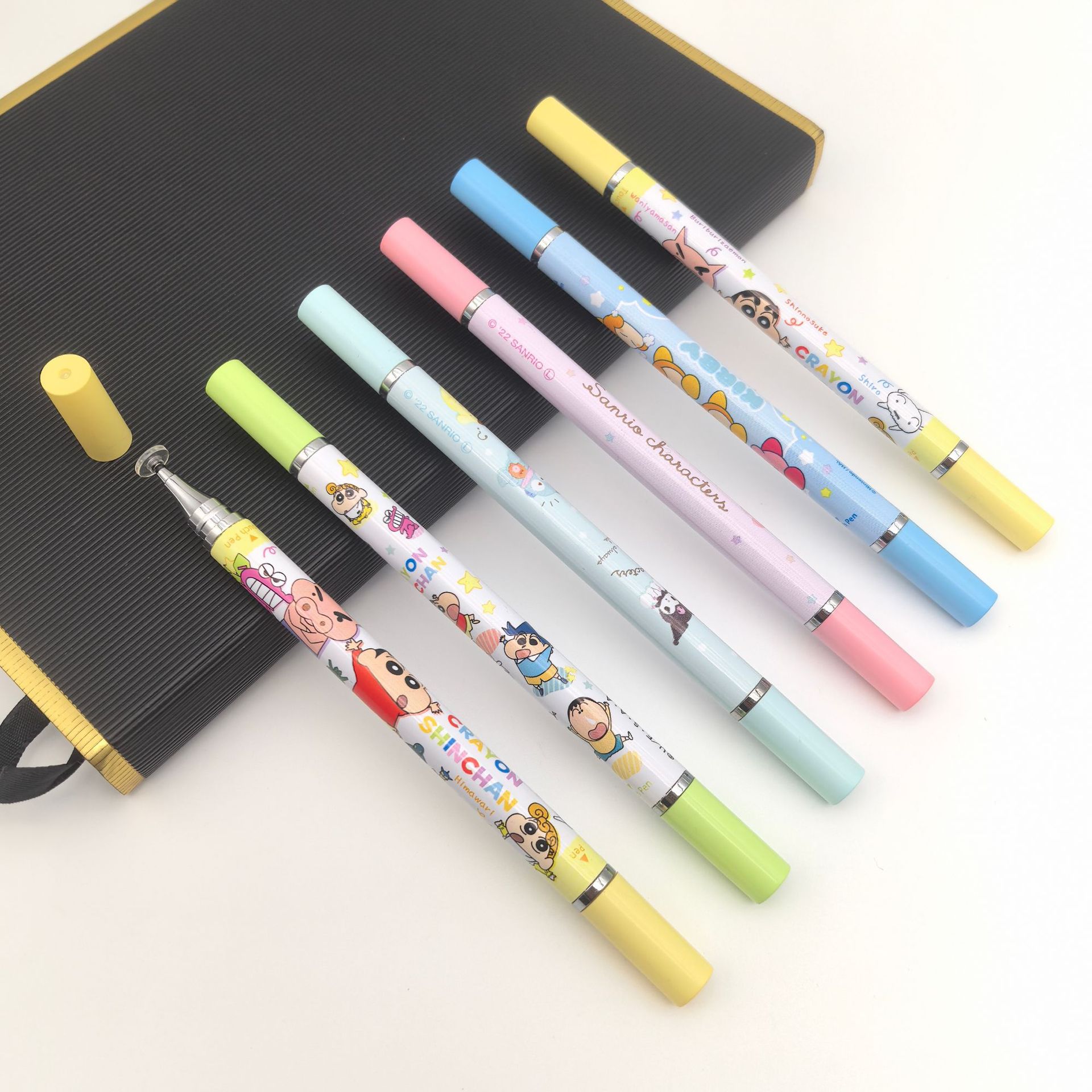 Patrón de dibujos animados personalizado doble cabeza lápiz de disco plástico ventosa lápiz de transferencia térmica publicitaria lápiz de pantalla táctil de capacitancia