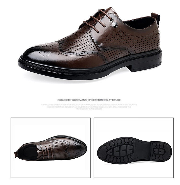 Giày sandal da nam kiểu Brogue khoét lỗ thoáng khí cỡ lớn — Kiểu khoét rỗng màu nâu, Màu nâu, dùng được bốn mùa, Mẫu đen bốn mùa, Kiểu khoét rỗng màu đen chi tiết 27