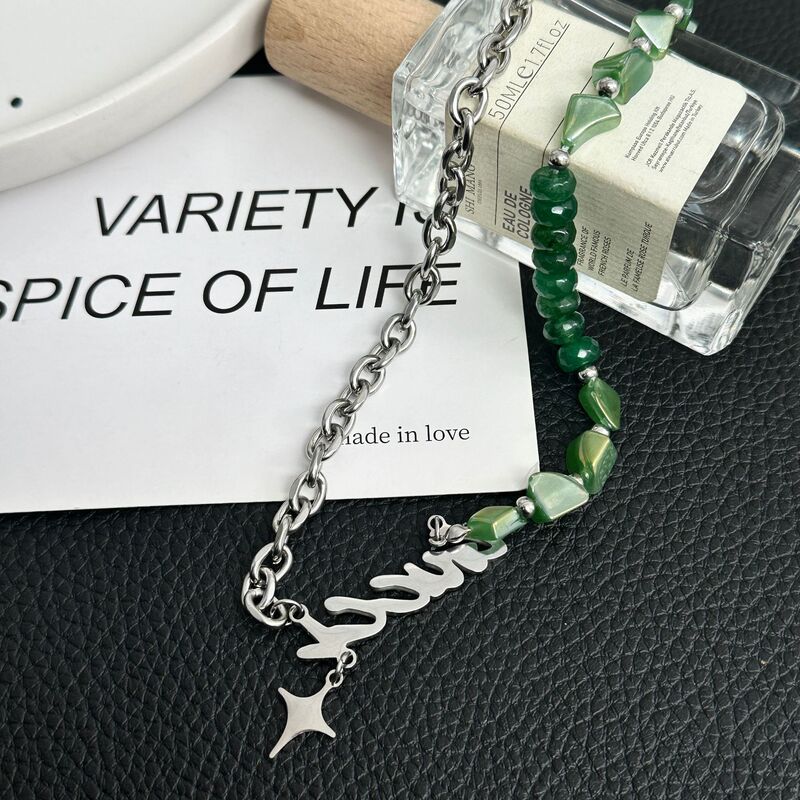 Jade and Titanium Steel Men's Trendy Brand Necklace, Women's Niche Design, High-End Ins Hip-Hop Style Smiley Face Sweater Chain Jade and Titanium Steel Men's Trendy Brand Necklace, Women's Niche Design, High-End Ins Hip-Hop Style Smiley Face Sweater Chain
