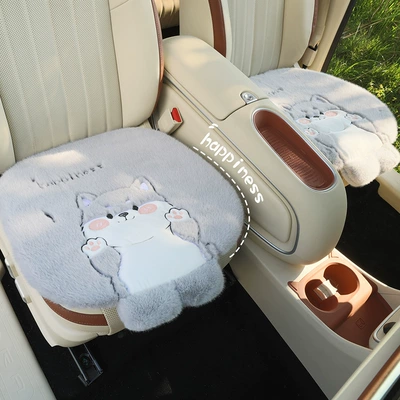 Winter plush car seat cushions, featuring cartoon embroidery, are high-end car interior accessories and car seat cushions available for drop shipping