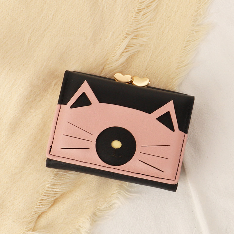 Nuevo bolso de tarjeta de estilo coreano japonés 30% de descuento para mujer billetera de estudiante bolso de clip corto monedero de gato multifuncional