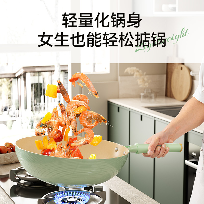 Nueva sartén antiadherente que contiene titanio, freír wok de alto valor 0 sartén recubierta de flúor, sartén de estufa universal al por mayor