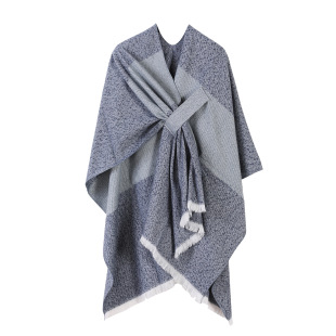 Wholesale Foreign Trade Women's Knitted Shawl European and American Fashion Simple Color Matching Diagonal Strap Cloak Outerwear Factory Direct Sale
