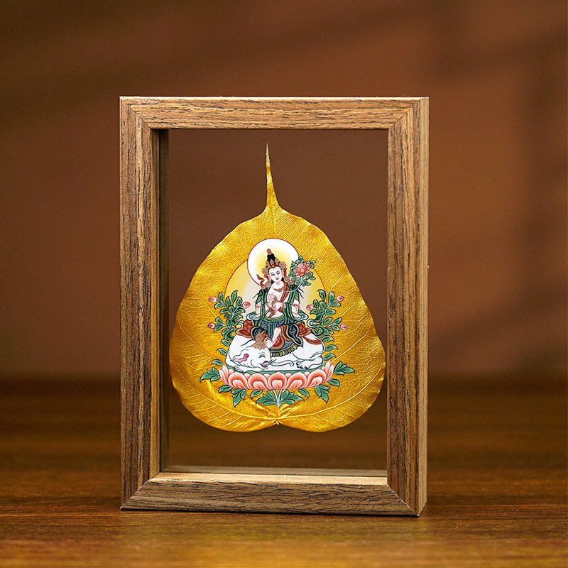 La Tabla pintada madera de la decoración de la hoja de Bodhi Zodiaco Dios amarillo del espécimen de la hoja de la riqueza puede ser cuadro fijo alta tabla transparente de la decoración de cristal