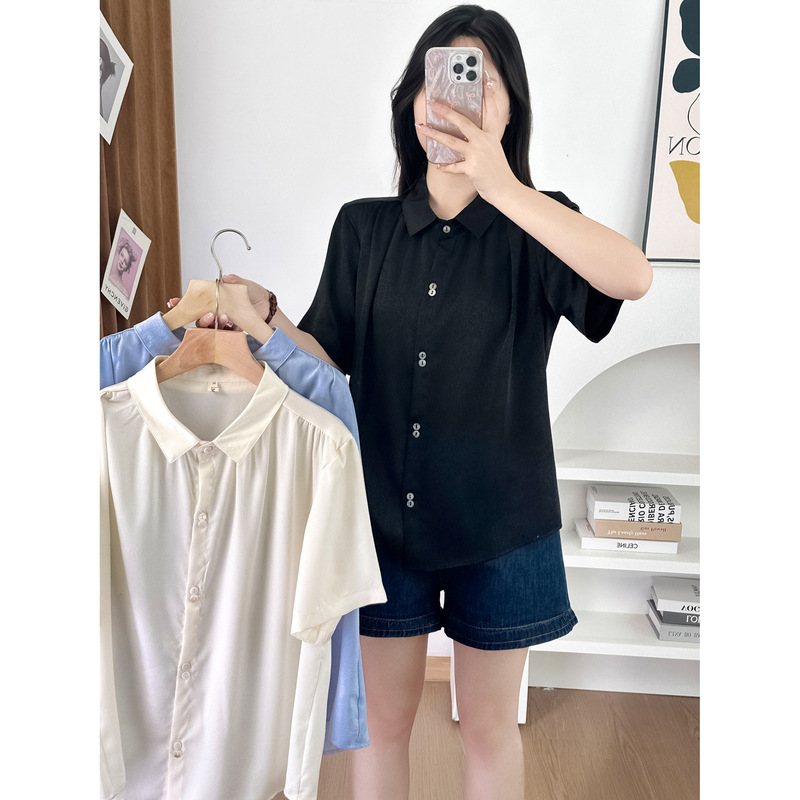 100kg ファットシスター夏の新しい気質薄いアイスシルクしわ半袖シャツプラスサイズの女性のトップ 7680|undefined