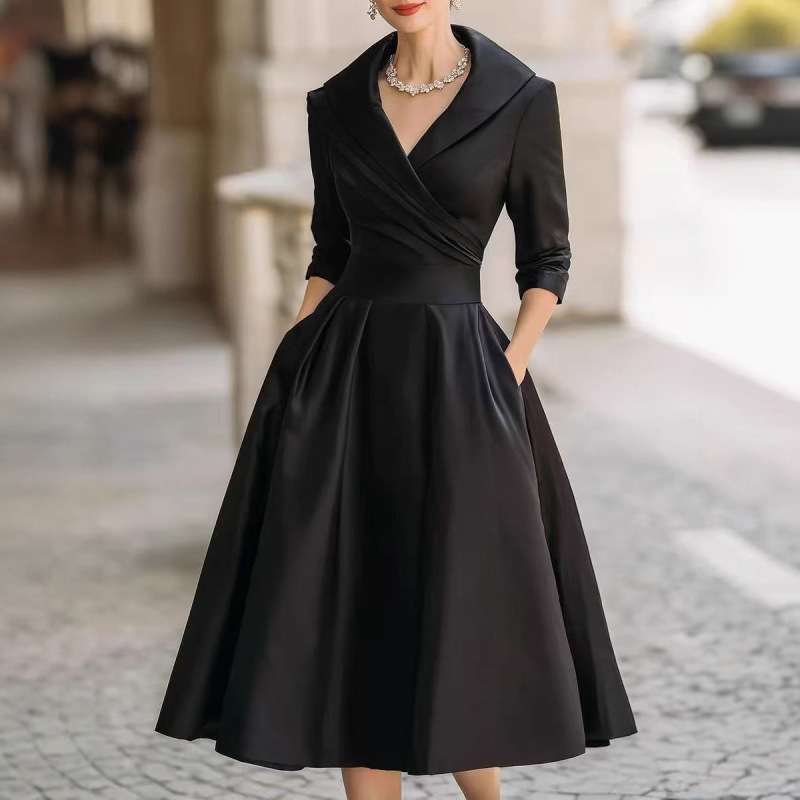 2025 European and American Women's Fashion Amazon Independent Site Elegant Formal Waist-Cinching Dress Slimming Elegant Long-Sleeve Long Dress