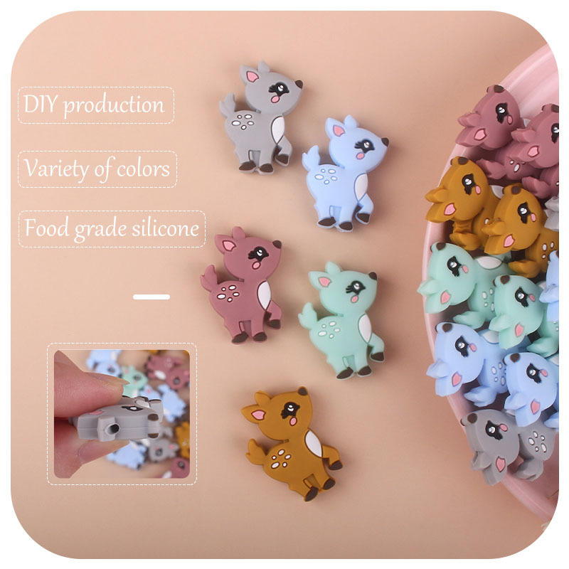 Amazon nuevo bebé animal de dibujos animados Sika ciervos molar mordedor joyería tesoro creativo DIY chupete cadena Accesorios