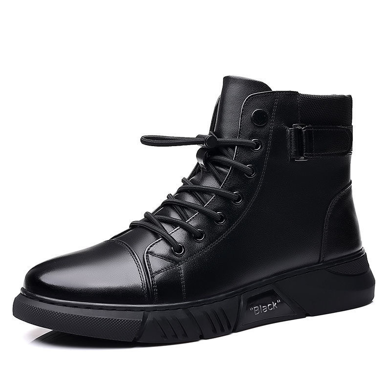 Leather winter plush and thick Martin high top men's boots, leather, soft soled cotton leather shoes, warm snow boots_voghion.com