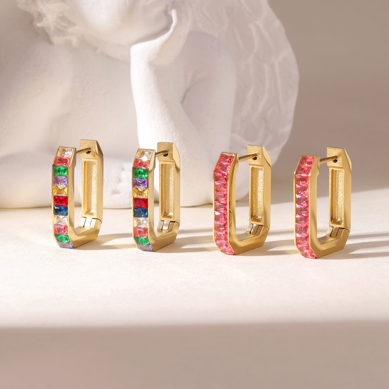 欧美ins冷淡风钛钢长方形锆石耳环女 简约气质小众耳扣配饰批发