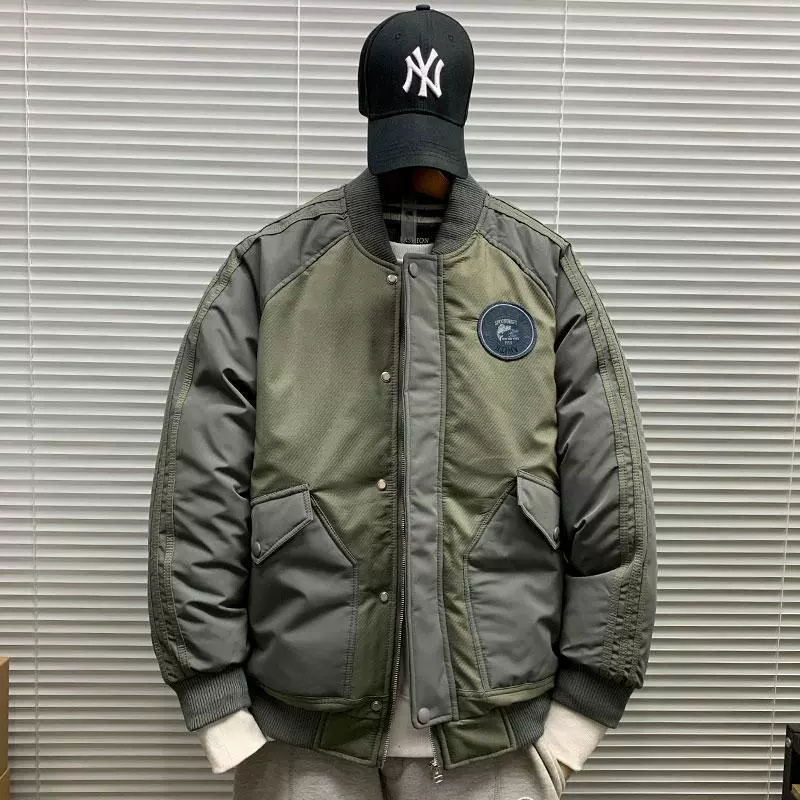 Japanese baseball winter down jacket for leisure, oversize, increased thickness