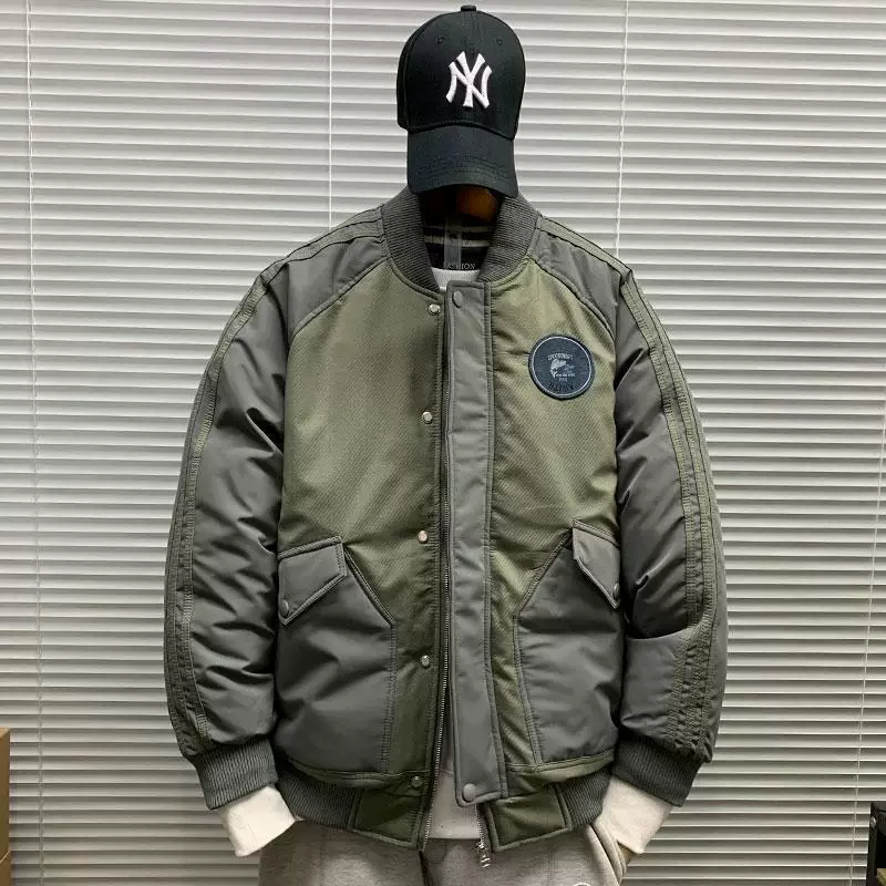 Japanese baseball winter down jacket for leisure, oversize, increased thickness