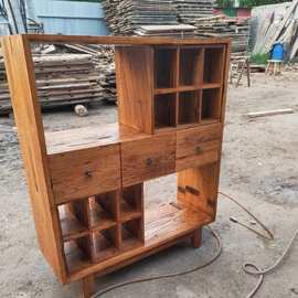 实木博古架复古茶室收纳柜多层格子博古架展示架带抽屉原木储物柜