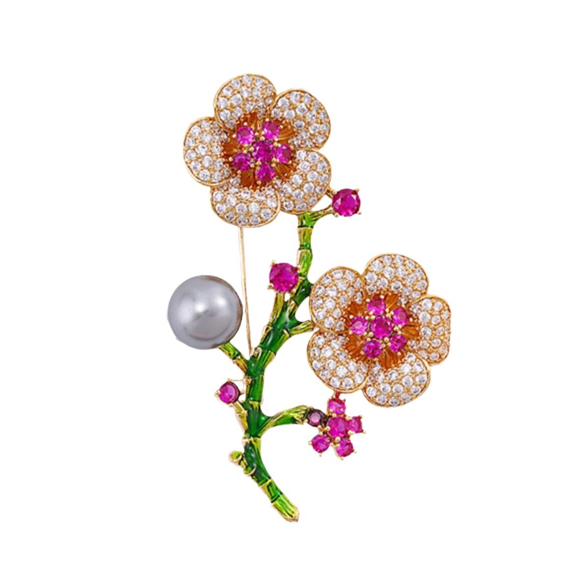 Spilla gioiello perla fiore di pesco, elegante spilla floreale_voghion.com