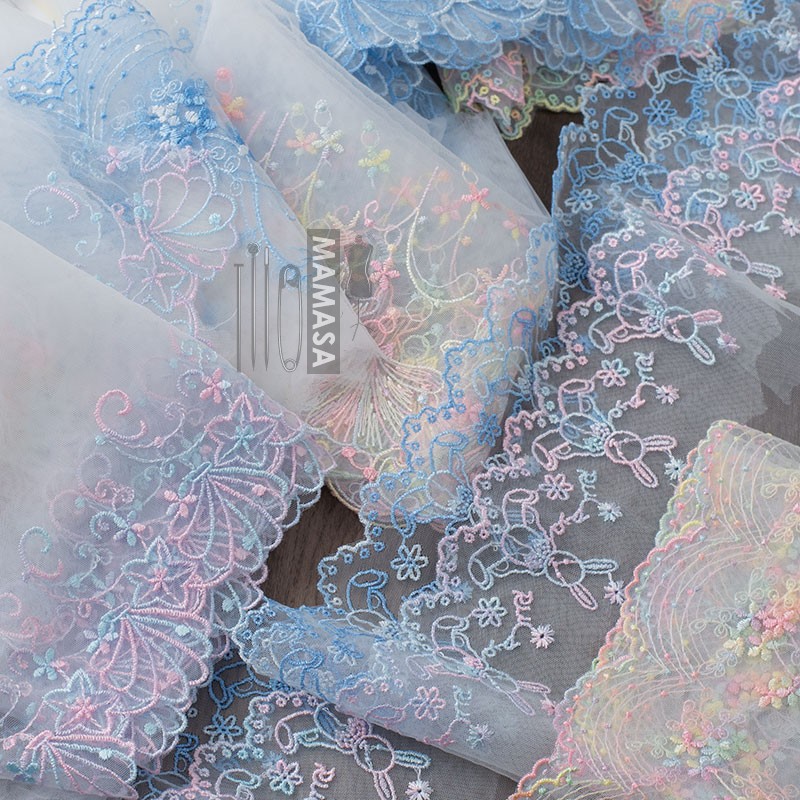 Venta al por mayor de bricolaje hecho a mano lolita ropa tela accesorios para el cabello dopamina fantasía color bordado malla encaje