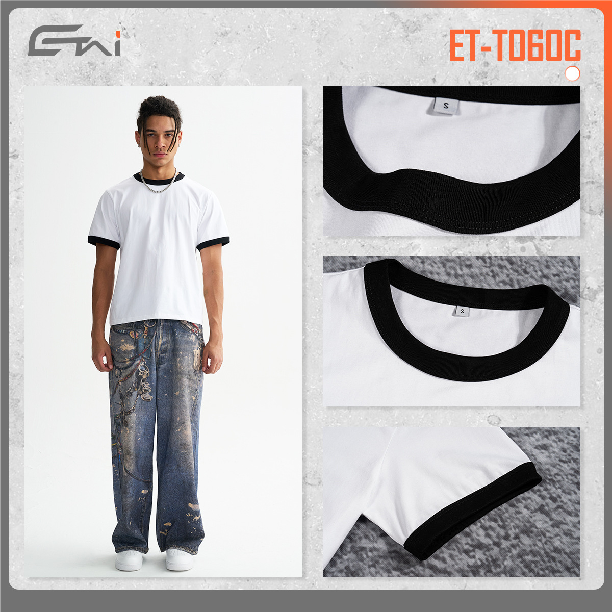 ETAI ropa de hombre de verano delgada corta rosca de color contraste de manga corta hombre simple marca de moda hombre camiseta de cuello redondo casual image 5