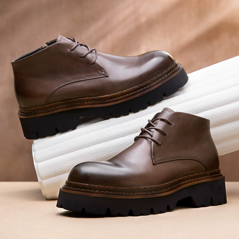 Сапоги мужские осенние и зимние толстые подошвы ретро уличные сапоги