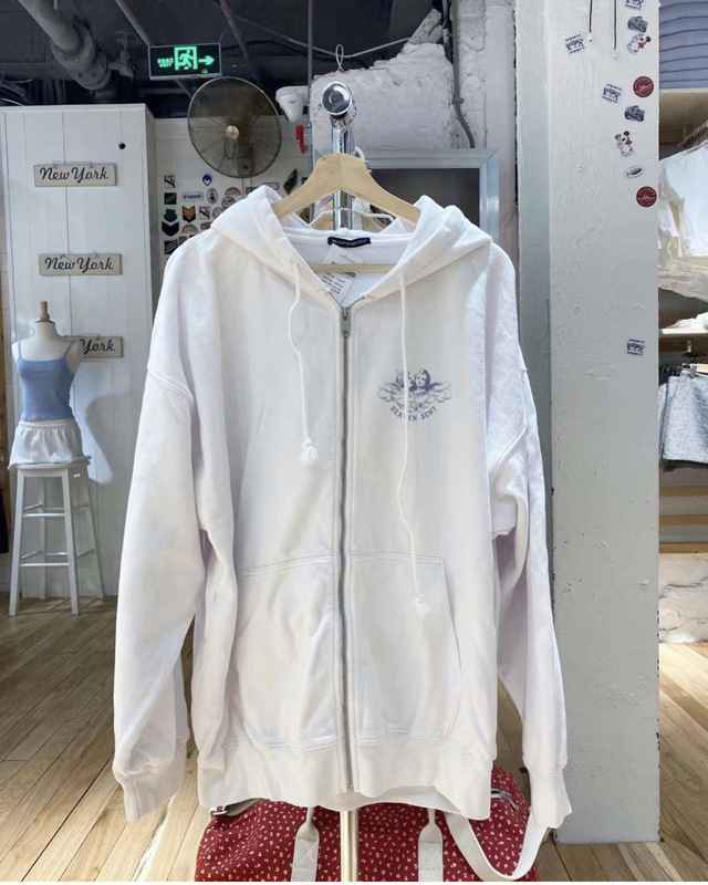 Bm Style New American Retro Angel Sweatshirt Bm Outwear Women's American Loose Cardigan Hooded Top Trendy