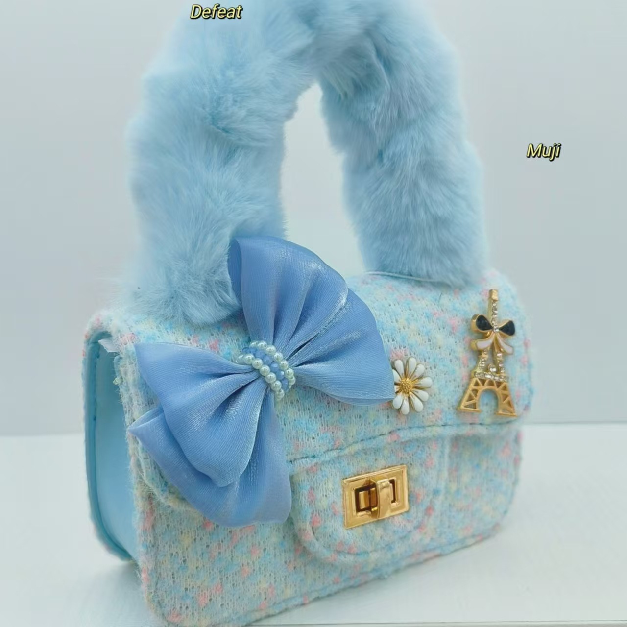 Bolso de peluche de arco, bolso de hombro de moda, bolso de mochila de niña, bolso pequeño, bolso de cambio, bolso de accesorios