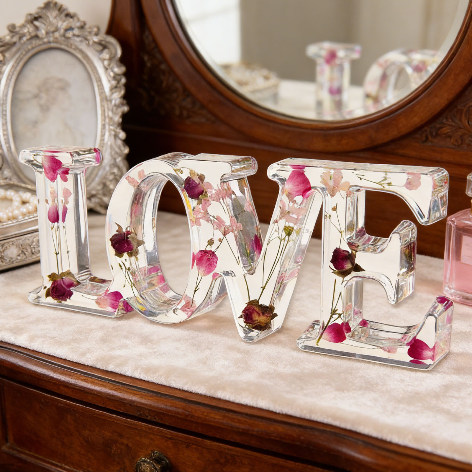 Transfronterizos acrílico 1cm ladrillo día de San Valentín amor adornos parejas rosas transparentes adornos plexiglass