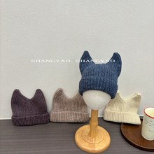 ins简约儿童帽子毛线帽秋冬双角尖尖针织保暖男女童小宝宝 套头帽