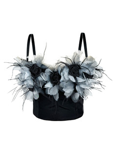 Autumn and winter new European and American cross-border foreign trade sexy hot girl with three-dimensional flower tassel sling fishbone bra