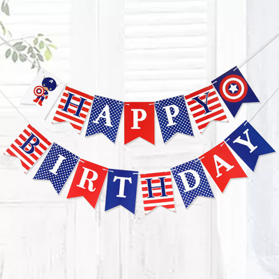 Bebé cumpleaños fiesta decoración fishtail bandera color Capitán América Feliz cumpleaños papel cola de milano tire bandera