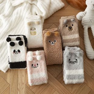 Women's Summer Thin Coral Fleece Knee Socks fleece-lined Thickened Warm Women's Socks Cartoon Sweet Cute Women's Socks Sleep Socks