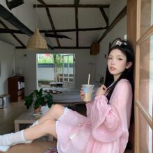 甜美少女系薄款网纱防晒衬衫春季2026新款宽松设计感泡泡长袖上衣