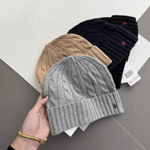 Rl Pony Logo Pullover Cold Hat Versatile Couple Embroidered Autumn and Winter Polo Knitted Hat Twist Warm and Cold-Proof Cross-Border